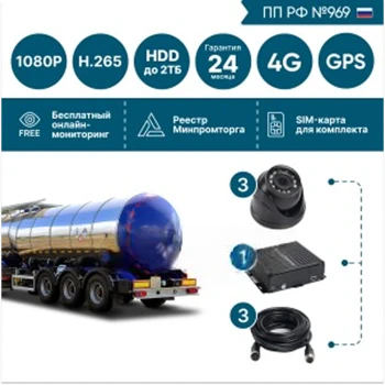 на 3 камеры для спецтехники NSCAR BN301 FullHD_HDD с опциями 4G+GPS/Глонасс